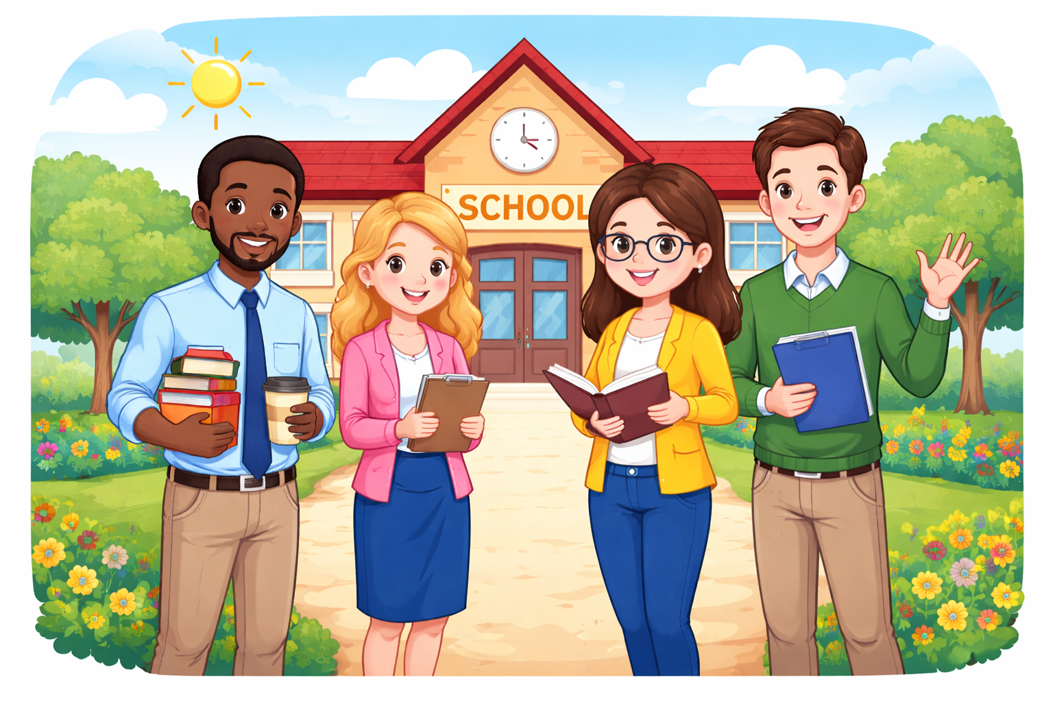 Illustration of schools and teachers